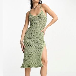 ASOS green crochet midis dress